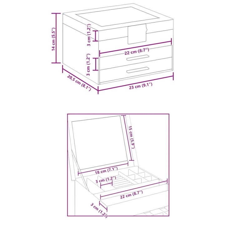 Caja para joyas de 3 niveles blanca 23x20,5x14 | Briva Home
