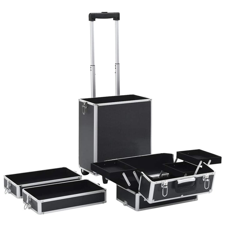Maletín trolley de maquillaje de aluminio negro | Briva Home