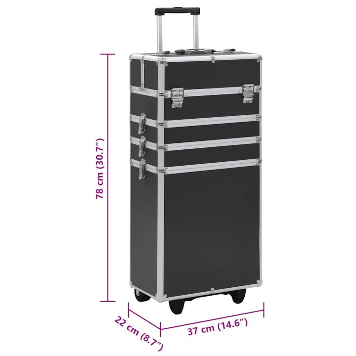 Maletín trolley de maquillaje de aluminio negro | Briva Home