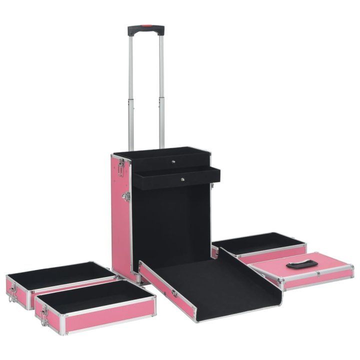 Maletín trolley de maquillaje de aluminio rosa | Briva Home