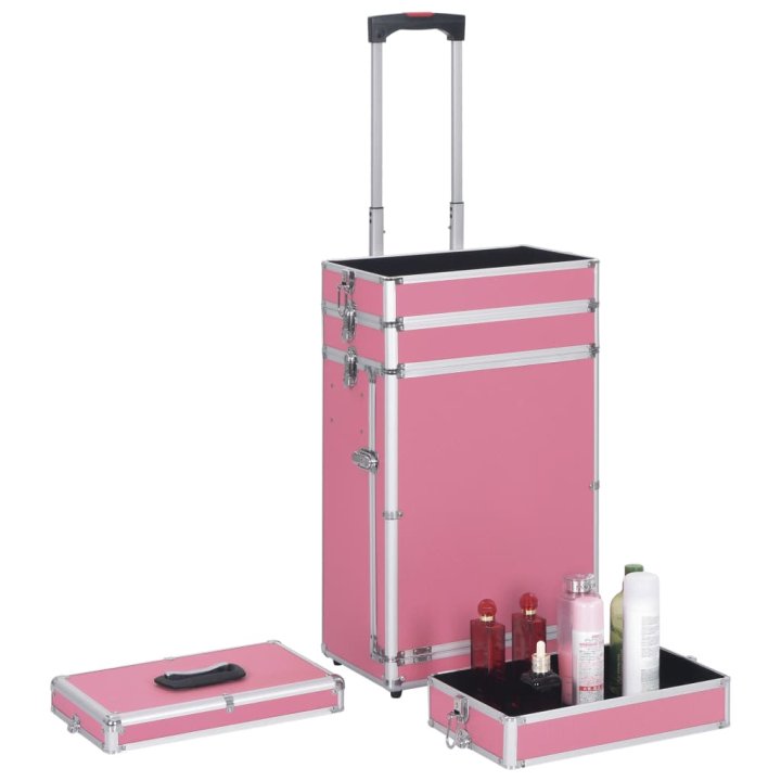 Maletín trolley de maquillaje de aluminio rosa | Briva Home