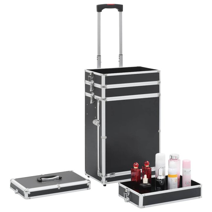 Maletín trolley de maquillaje de aluminio negro | Briva Home